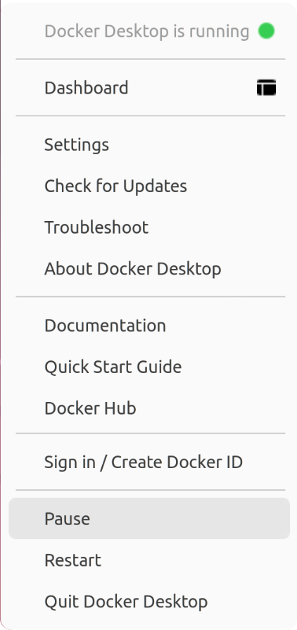 Docker context menu